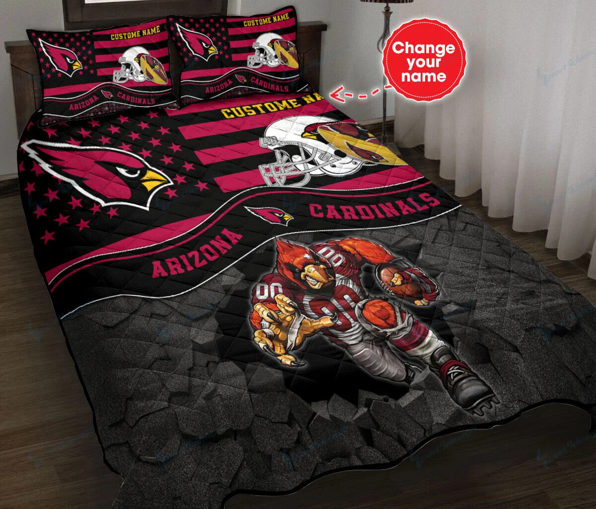 Arizona Cardinals Personalized Quilt Set Bg01