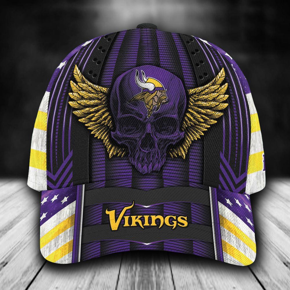 Personalized Minnesota Vikings Skull Wings All Over Print 3D Baseball Cap – Purple