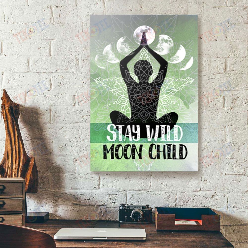 Canvas Prints Stay Wild Moon Child Green Wood Frame Yoga Canvas Wall Art Home Decoration