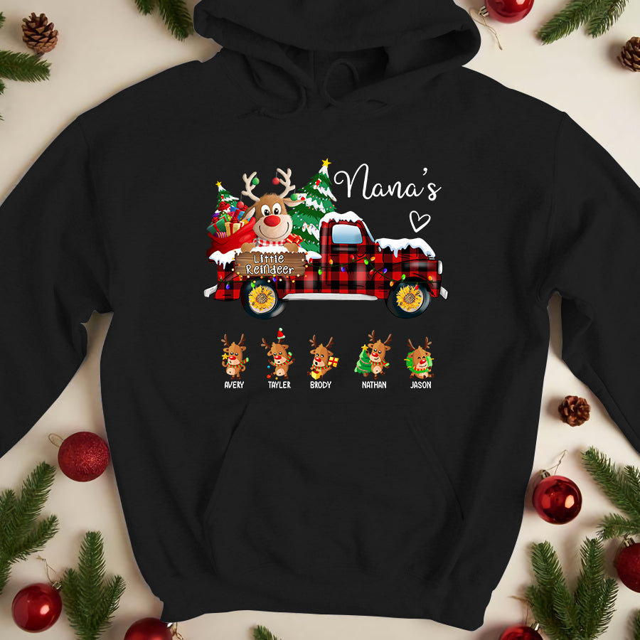 Grandma’S Little Reindeer Christmas Personalized With Grandkids Hoodie Shirt New