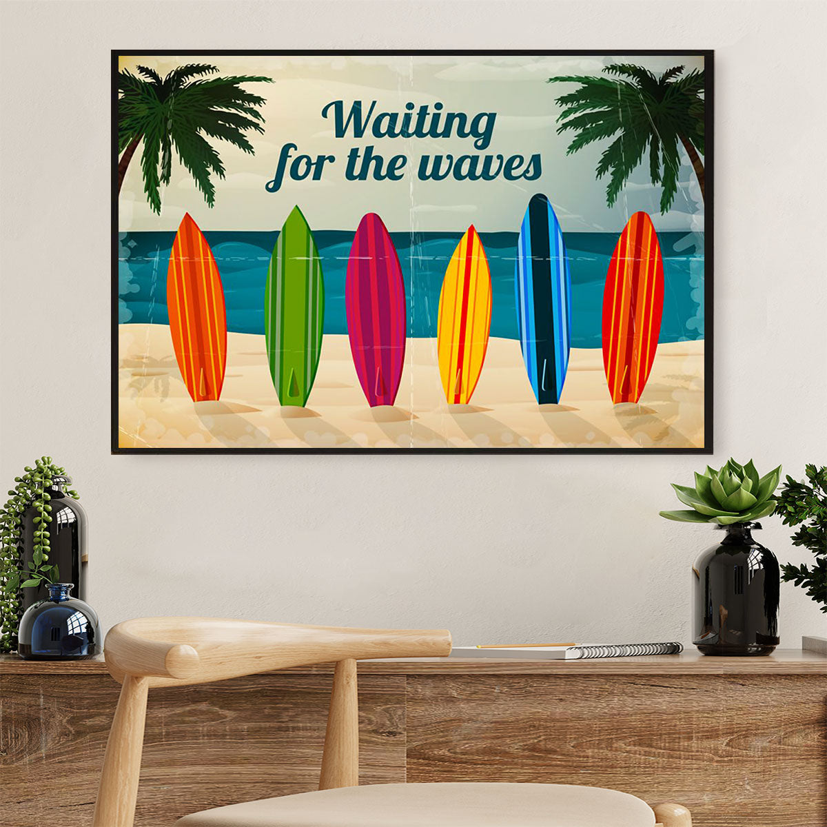 Water Surfing Canvas Wall Art Prints | Waiting For The Waves | Home Décor Gift For Beach Surfer