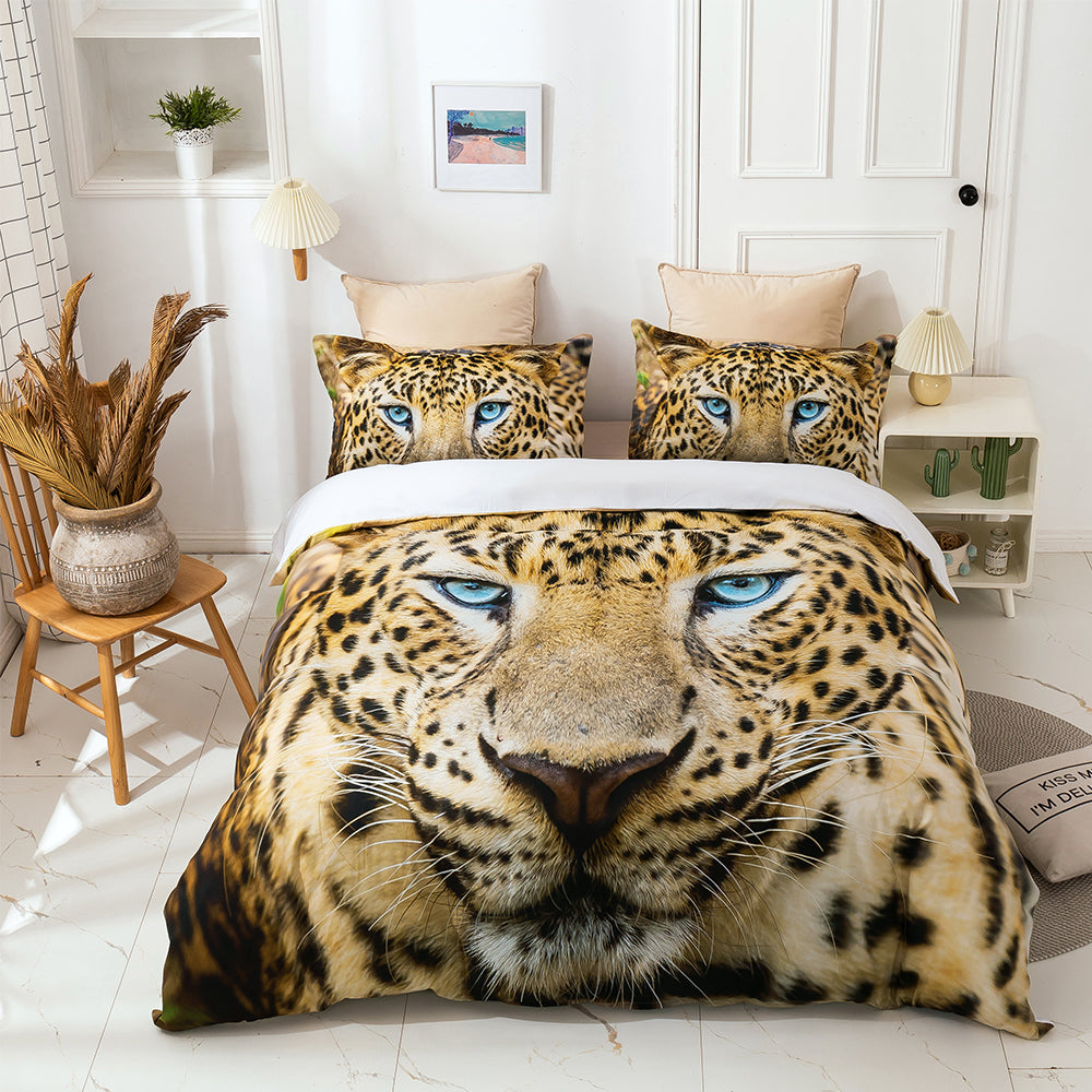 3D Leopard Animal Blue Eyes Texture Quilt Cover Set Bedding Set Duvet Cover Pillowcases Lxl