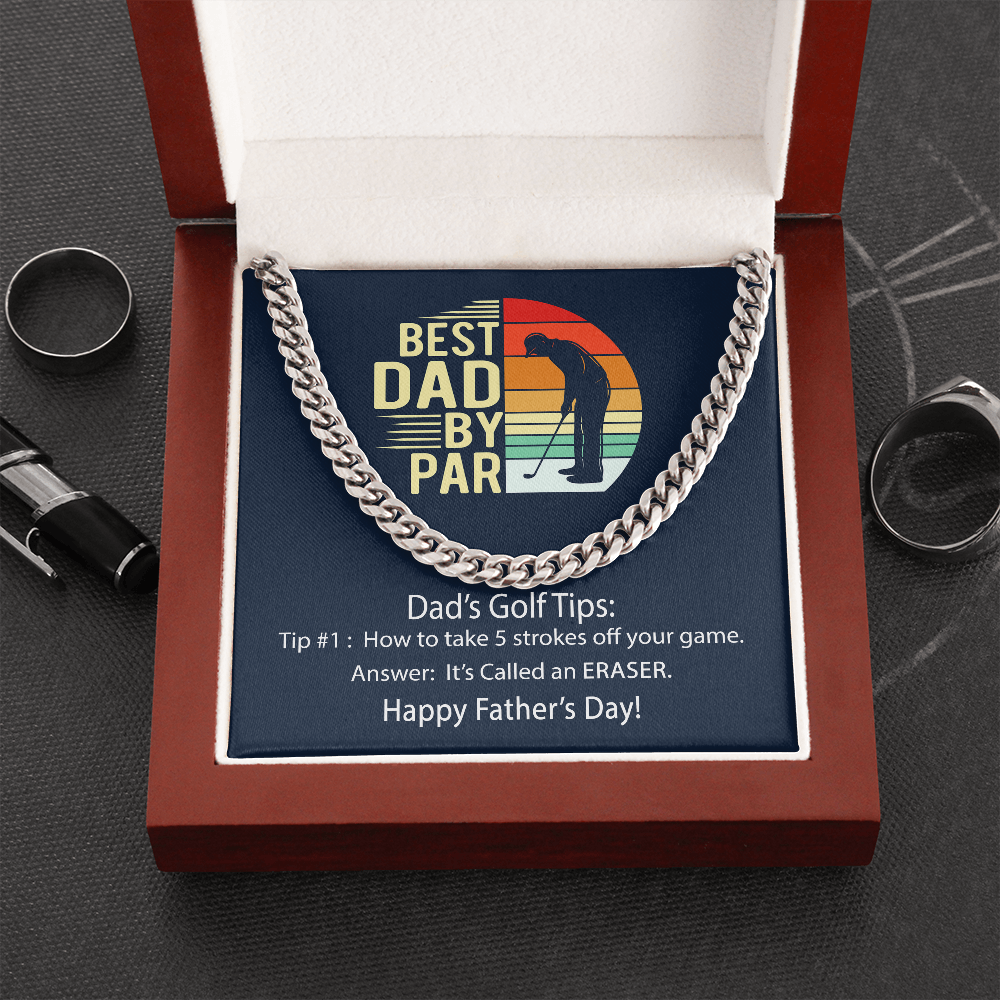 Cuban Link Chain Men, Best Dad By Par, Golf Joke Necklace For Dad, Father’S Day Gift Necklace,