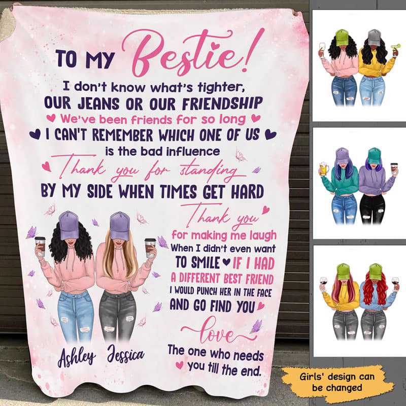 My Bestie Pink Purple Personalized Fleece Blanket