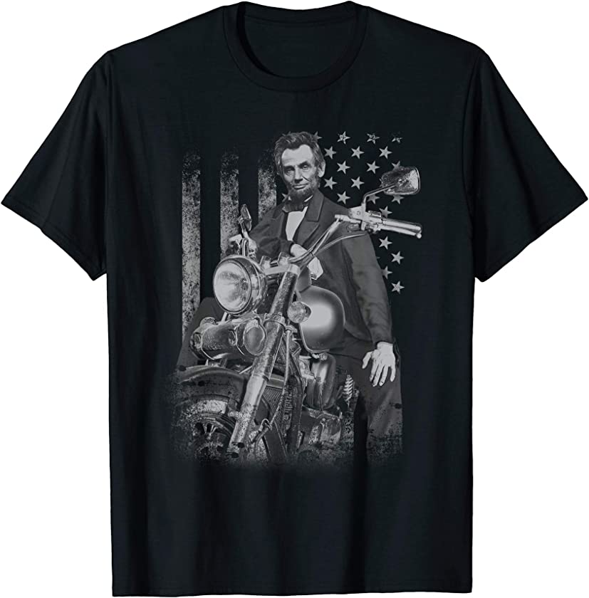 Abe Lincoln Motorcycle Biker Vintage Flag Graphic T-Shirt