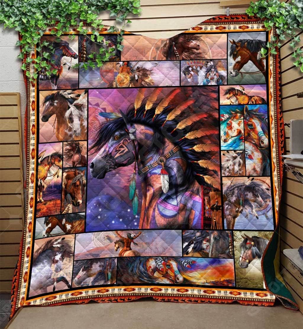 Native American War Horse Art Like 3D Quilt Blanket 1123