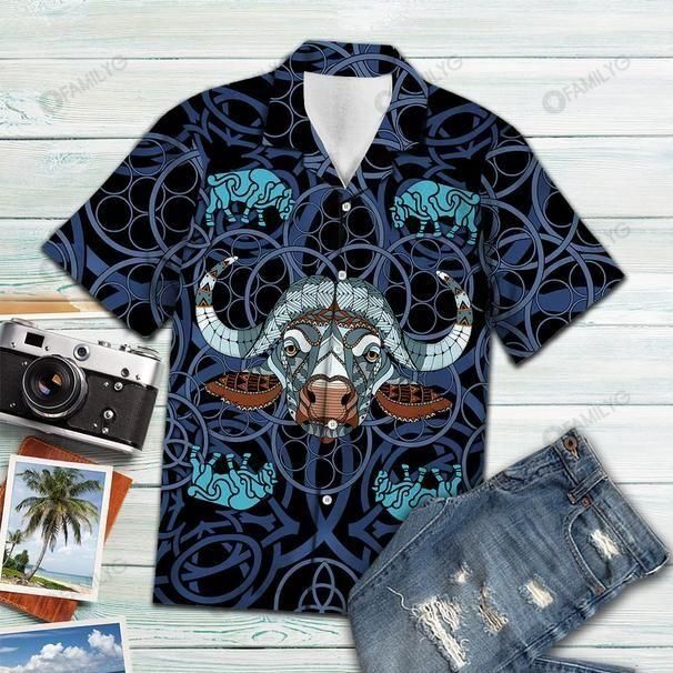 Viking Shirts – Nordic Bison Blue Mandala Vikings Tropical – Viking Hawaiian Shirt Summer Hawaiian For Men, Women, Couple