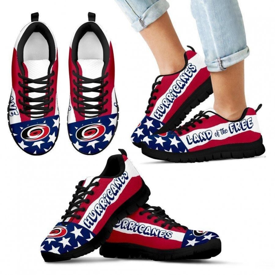 Proud Of American Flag Three Line Carolina Hurricanes Sneakers #948