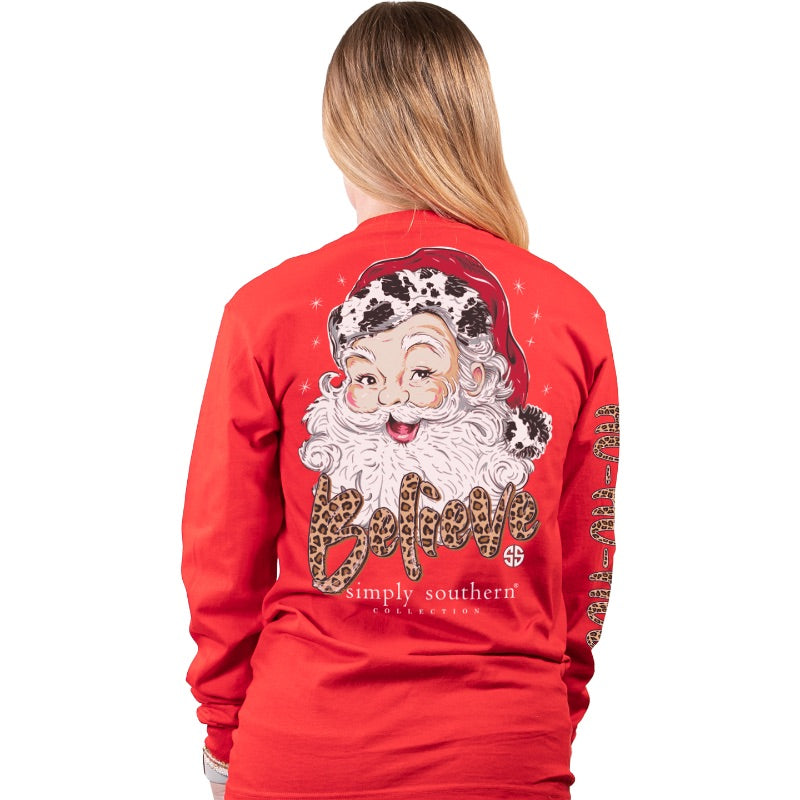 Simply Southern Santa Leopard Cow Print Holiday Long Sleeve T-Shirt