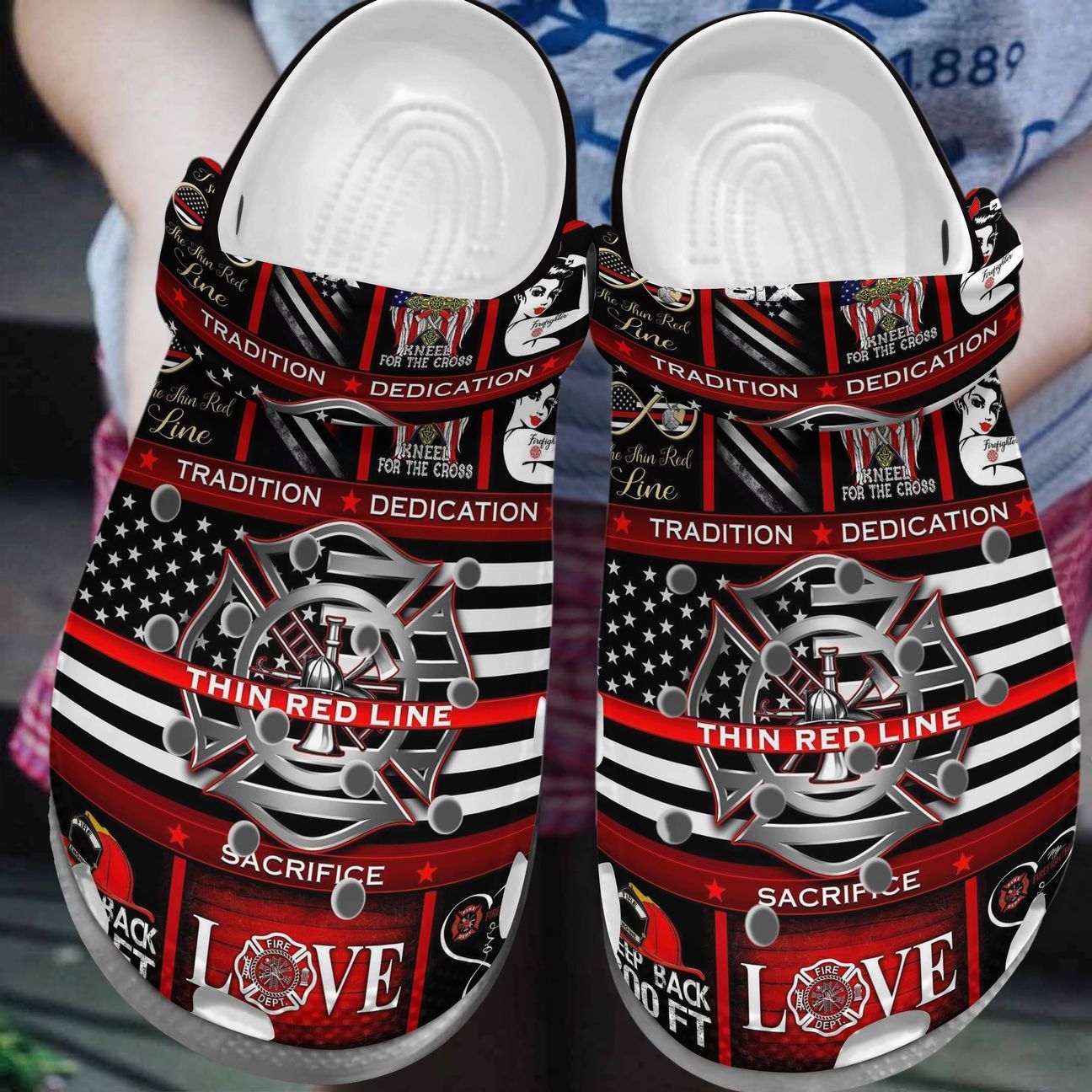 Firefighter Personalized Clog, Custom Name, Text, Color, Number Fashion Style For Women, Men, Kid, Print 3D Thin Red Line