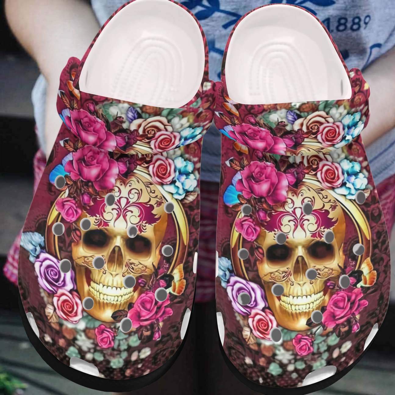 Skull Personalized Clog, Custom Name, Text, Color, Number Fashion Style For Women, Men, Kid, Print 3D Gold Skull