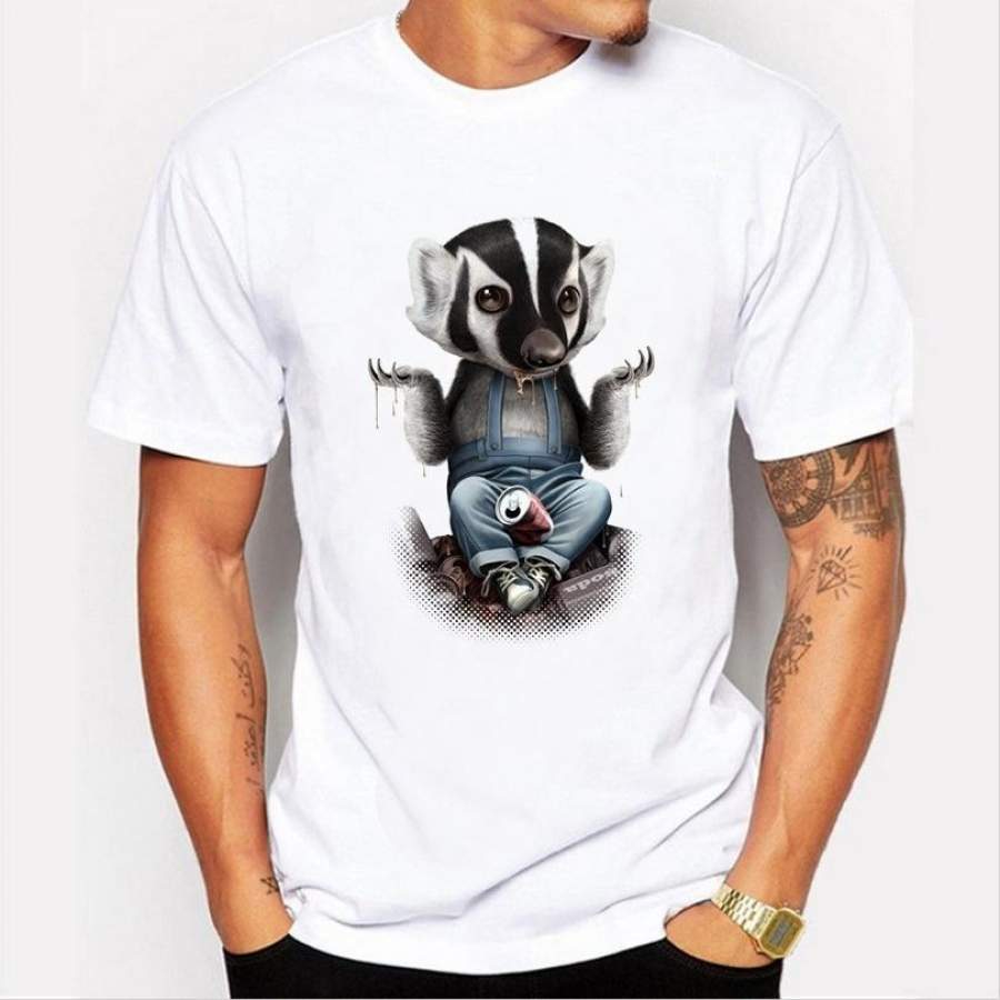 2017 Summer Men White Color T Shirts Animal Cool Cartoon Cute Skunk Print T-Shirt Brand Clothing Tops