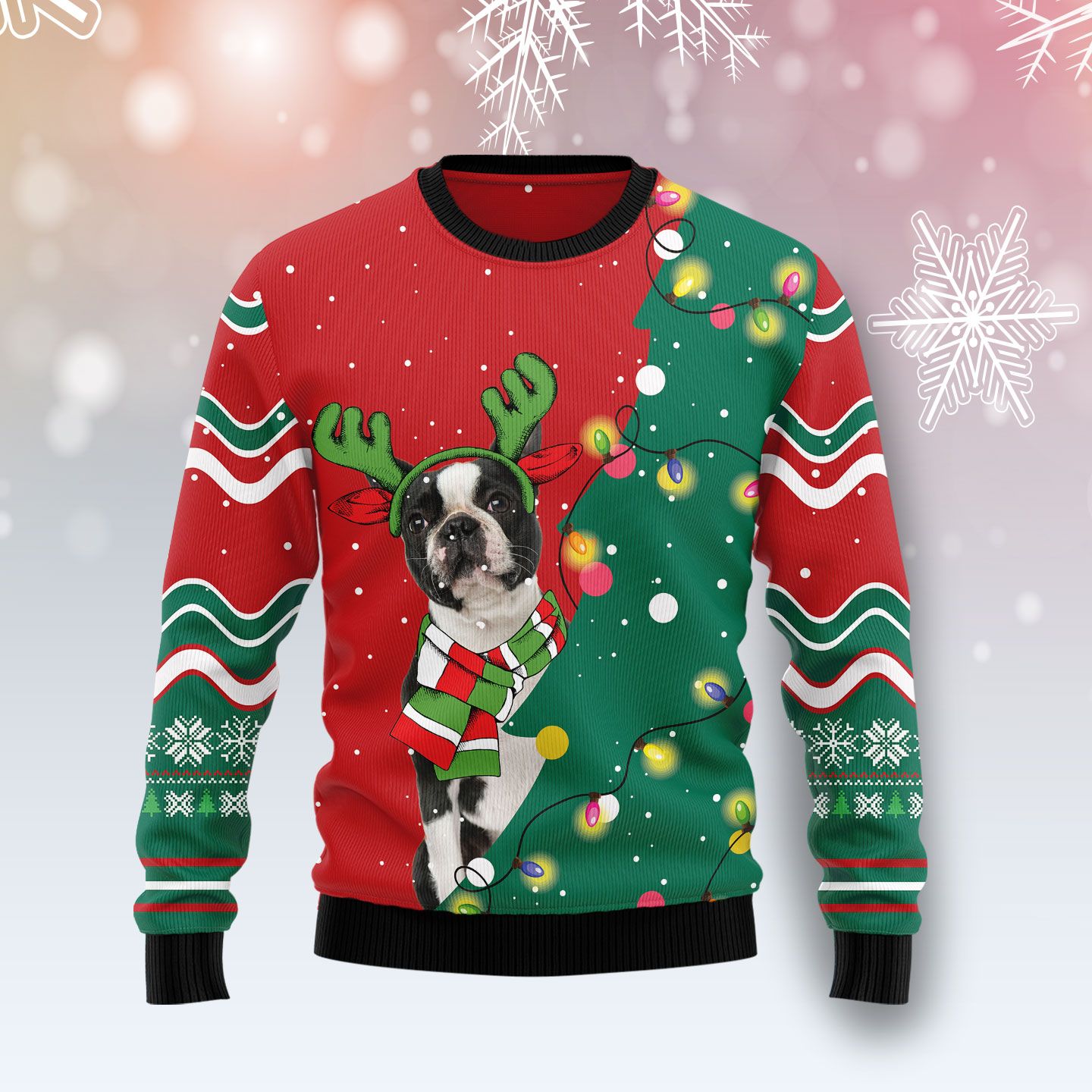 Boston Terrier Christmas Tree TY0312 Ugly Christmas Sweater