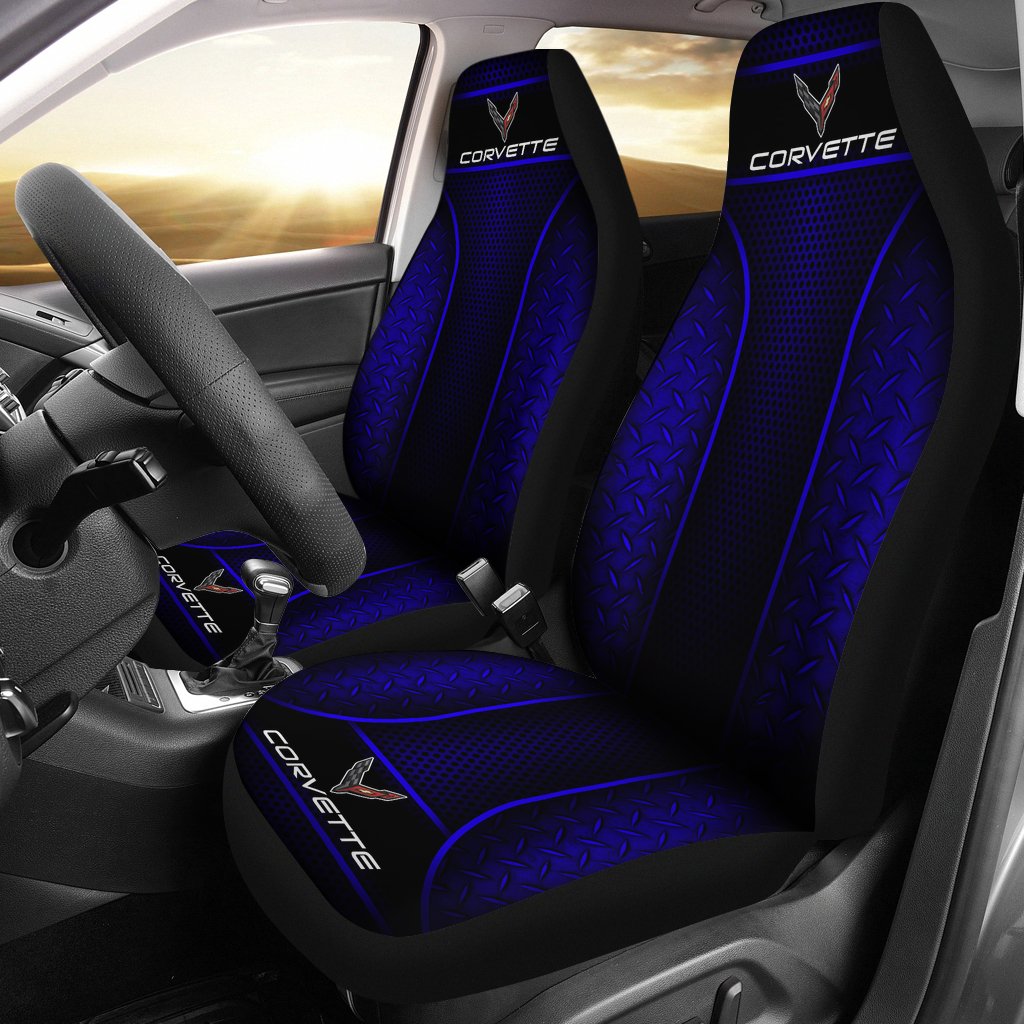 2 Font Corvette C8 Seat Covers Blue With Free Shipping!