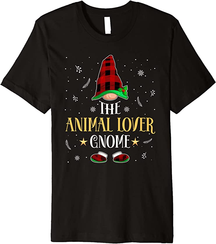 Animal Lover Gnome Buffalo Plaid Matching Family Christmas Premium T-Shirt