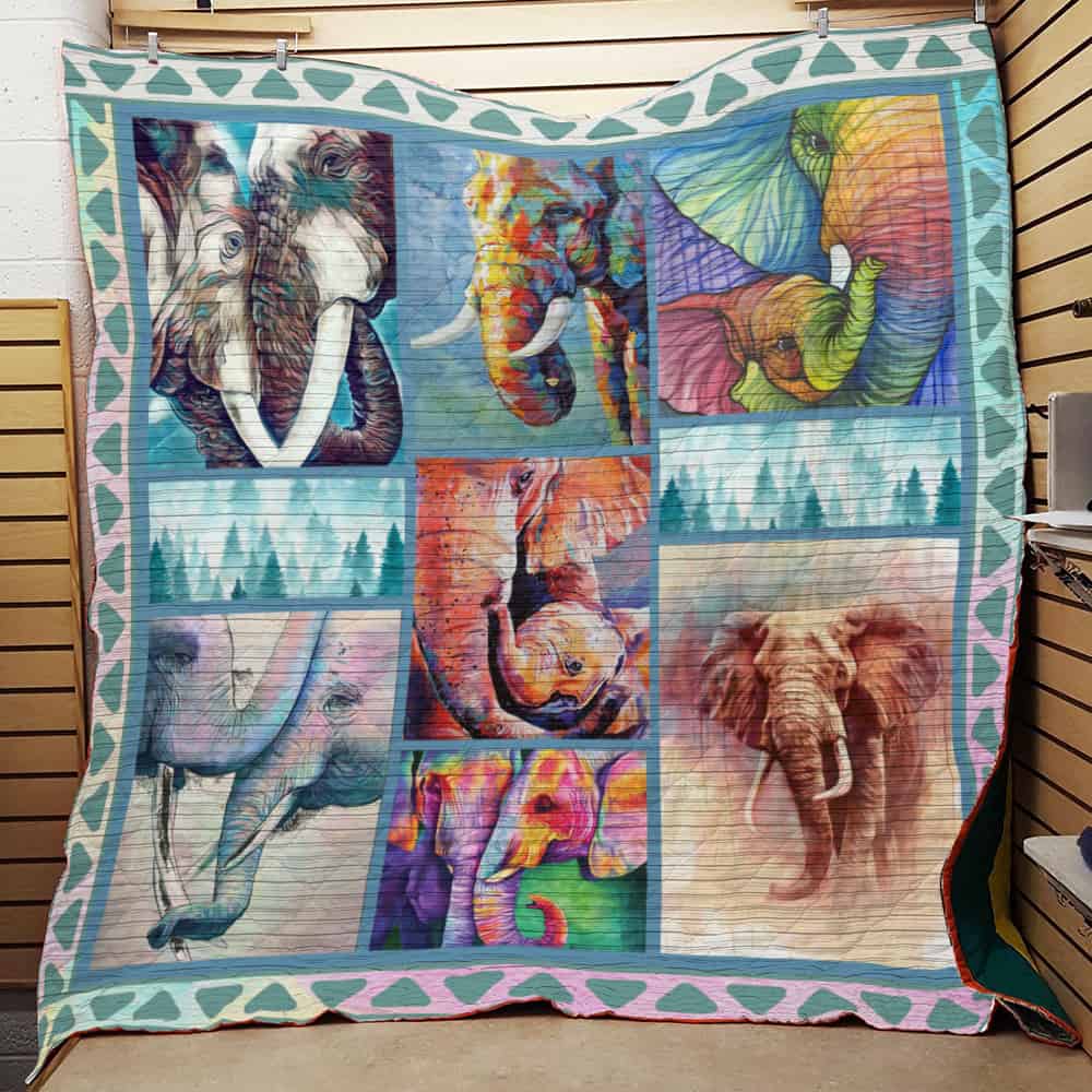 Elephant With Friend  Elephants In Colors  Quilt Blanket