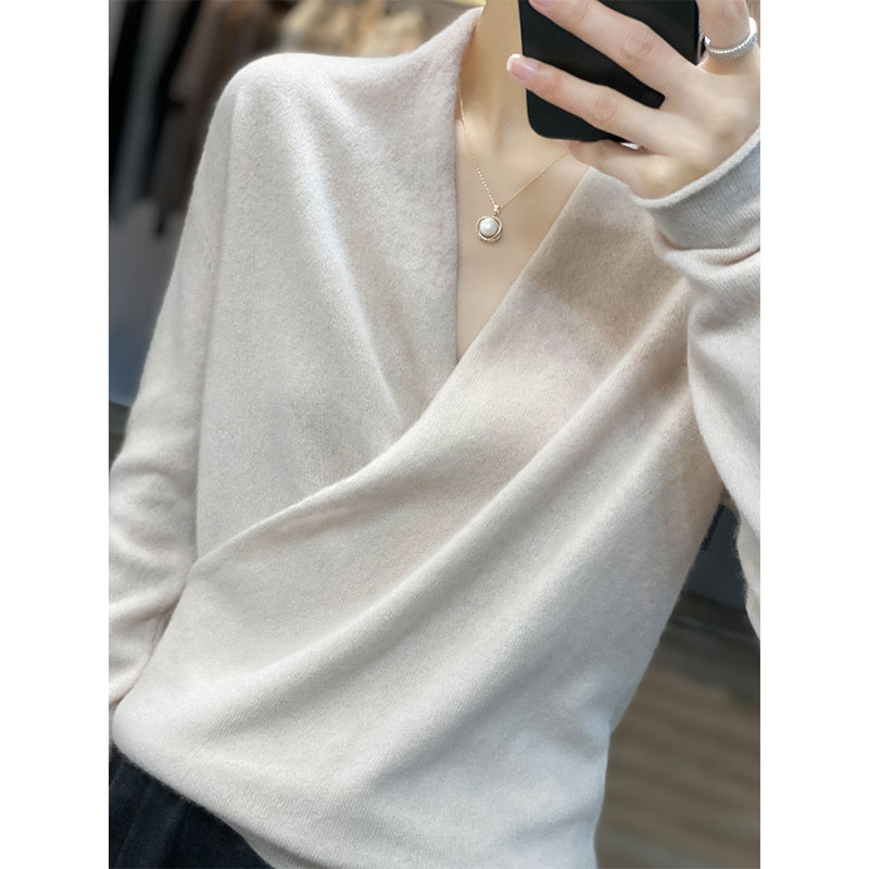 Women 100% Cashmere Sweaters Autumn Long Sleeve Sexy Knitted Pullovers Tops Fashion Elegant Loose Warm Lady Kimono Jumper alx