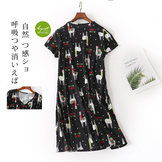 Summer High Quality 3xl Sleepshirt Women Cartoon Nightgown Soft Cotton Nightdress Female Short Sleeve O-neck Sleeping Dress alx