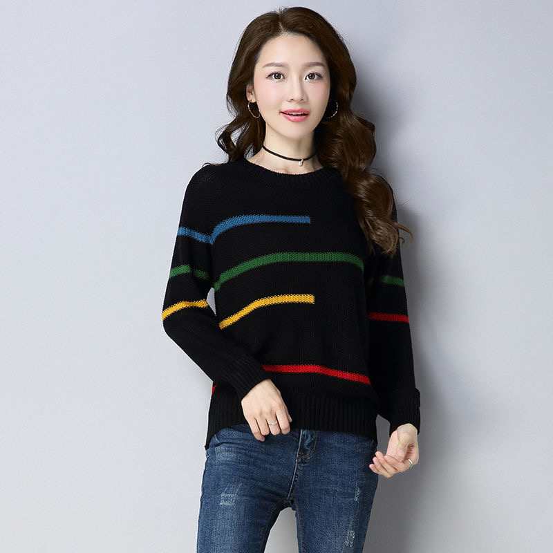 Spring Women Loose Stripe Sweaters Elegant O-neck Casual Knitted Jumper Long Sleeve Korean Vintage Pullover New Knitting Tops alx