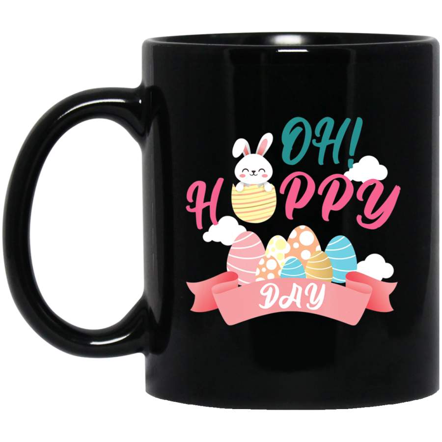 Oh Happy Day Easter Day For Kid, Women 11oz 15oz Black Mug Happy Easter Day Funny Colors Eggs Bunny Ears Peeps Cute