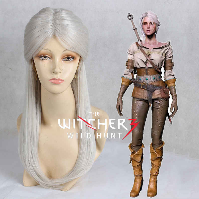 Wiedzmin Wild Hunt women hunter Ciri cosplay wig Cirilla role play silver hair costumes alx