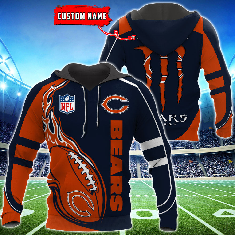 Monster Energy Chicago Bears Zipper Hoodie, Pullover Custom Name