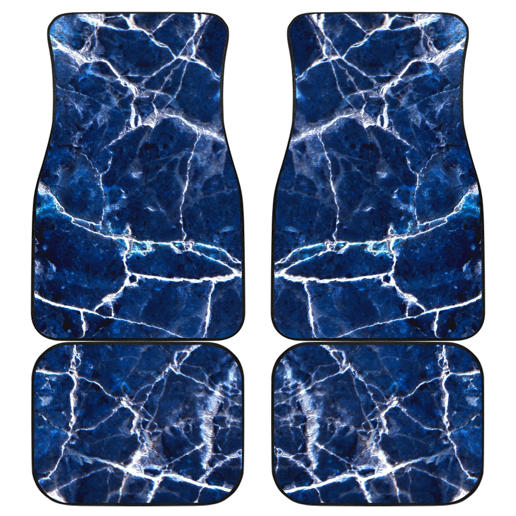 Blue White Marble Print Front And Back Car Floor Mats, Front Car Mat