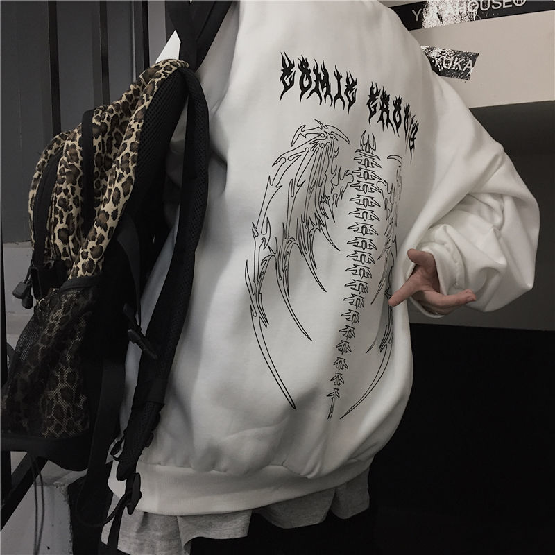 Skeleton Pullover White Tops Yk2 Winter Women’s Clothing Goth Oversized Hoodie Streetwear Hip-hop Unisex High Street Sweatshirts alx