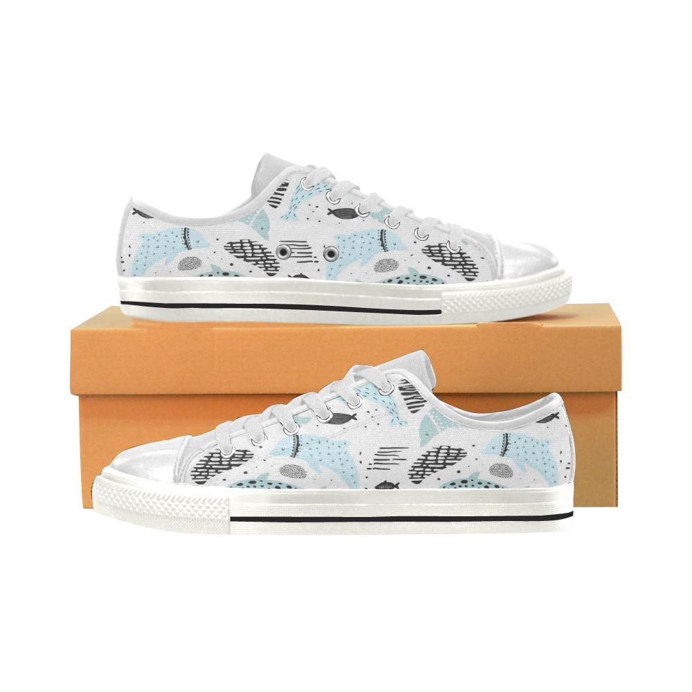 Cute Dolphins Childish Style Pattern Kid’S Low Top Canvas Shoes White