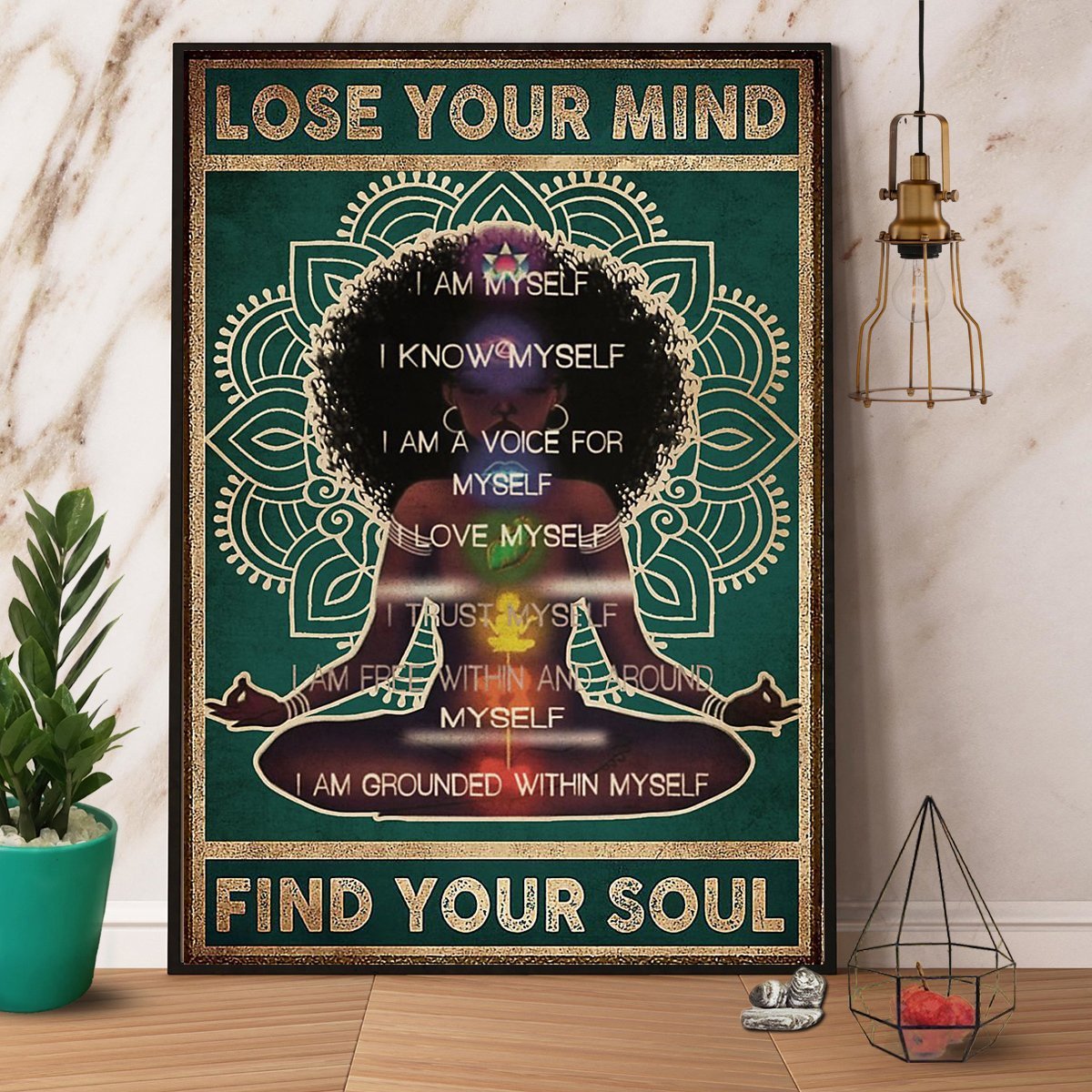 Black Afro Yoga Girl Lose Your Mind I Trust Myself Vintage  Poster No Frame Matte Canvas