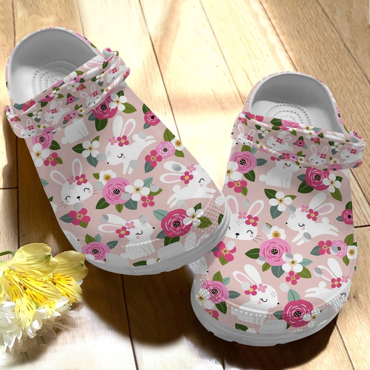 Rabbit Personalize Clog, Custom Name, Text, Fashion Style For Women, Men, Kid, Print 3D Spring Flower