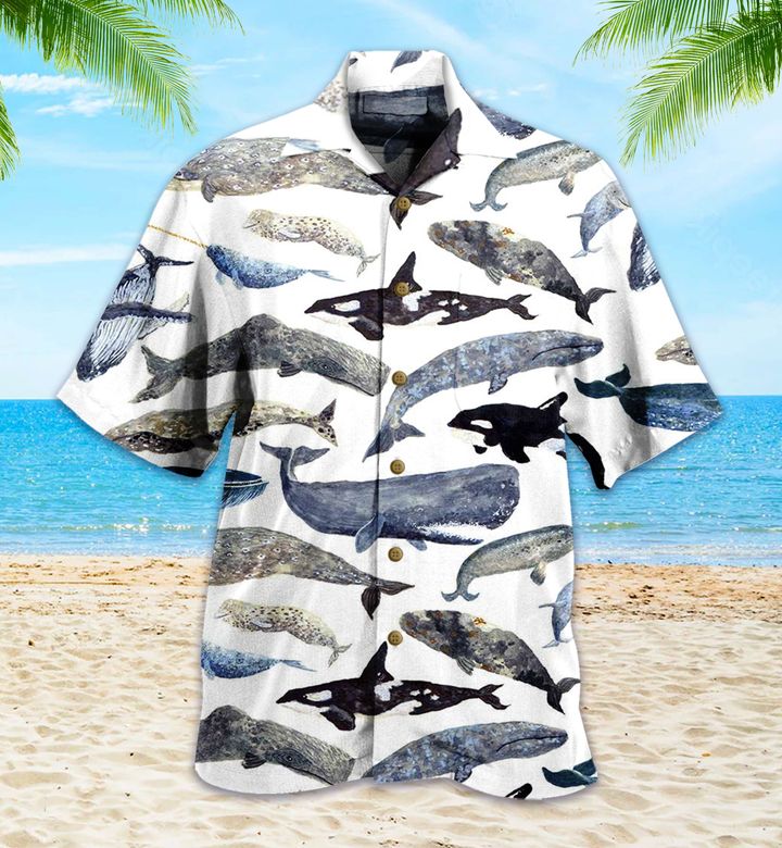 Whales White Graphic Hawaiian Shirt 3D