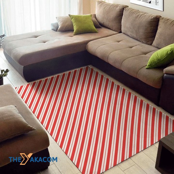 Red And White Candy Cane Stripes Patterns Rectangle Area Rug Floor Decor