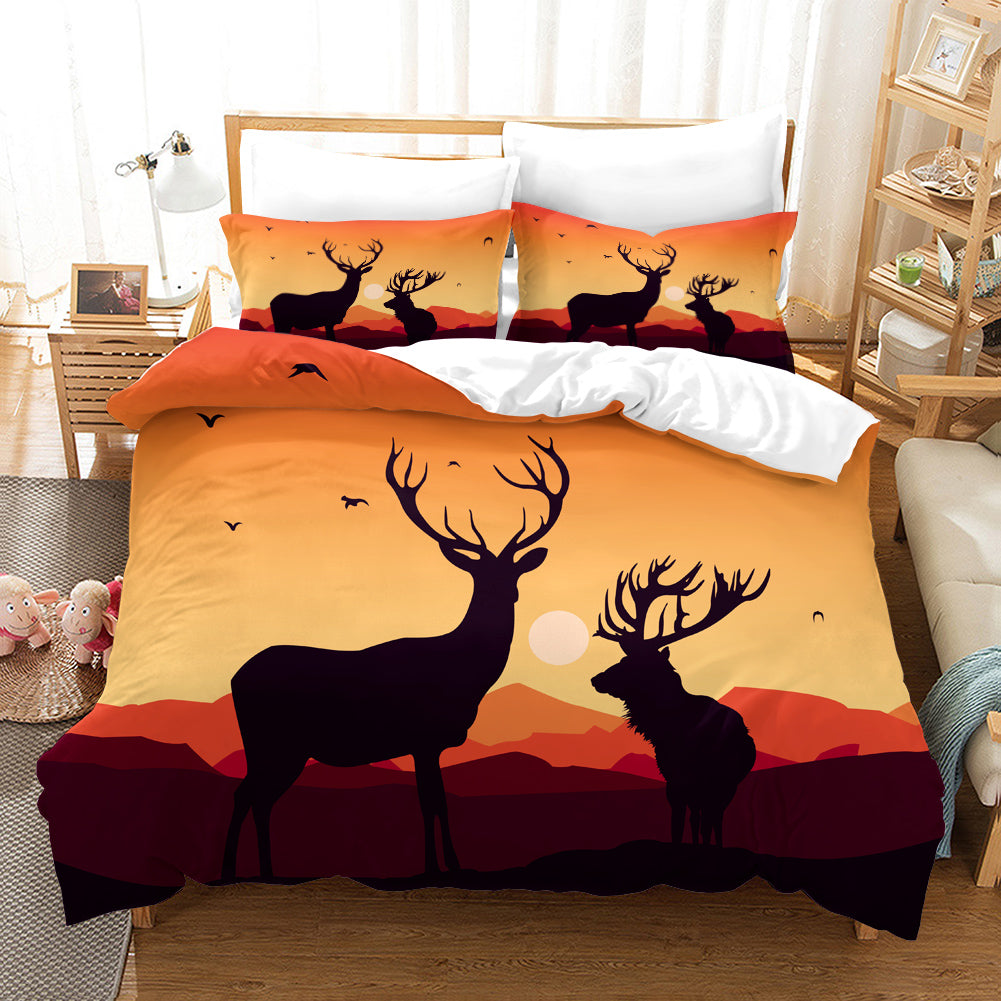 3D Animal Elk Sunset Mountains Quilt Cover Set Bedding Set Duvet Cover Pillowcases 84