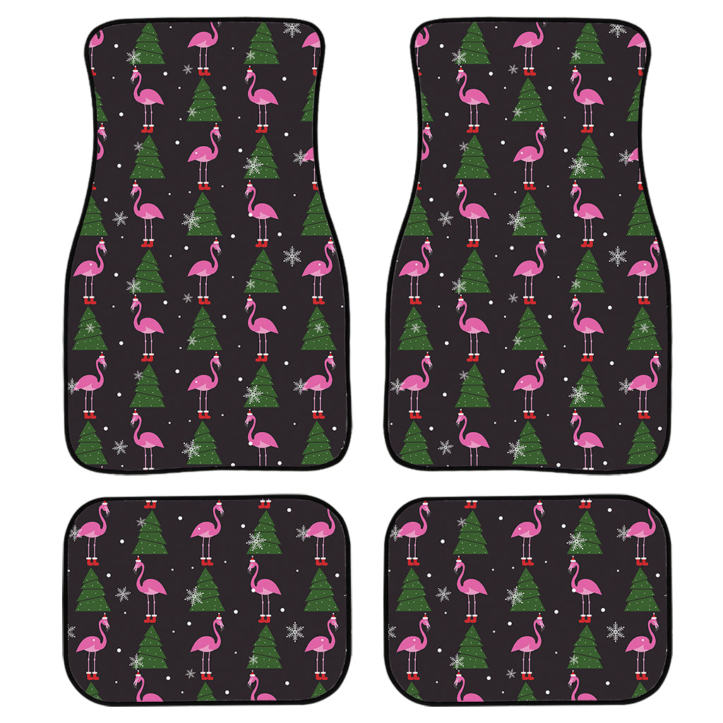 Pink Christmas Flamingo Pattern Print Front And Back Car Floor Mats, Front Car Mat