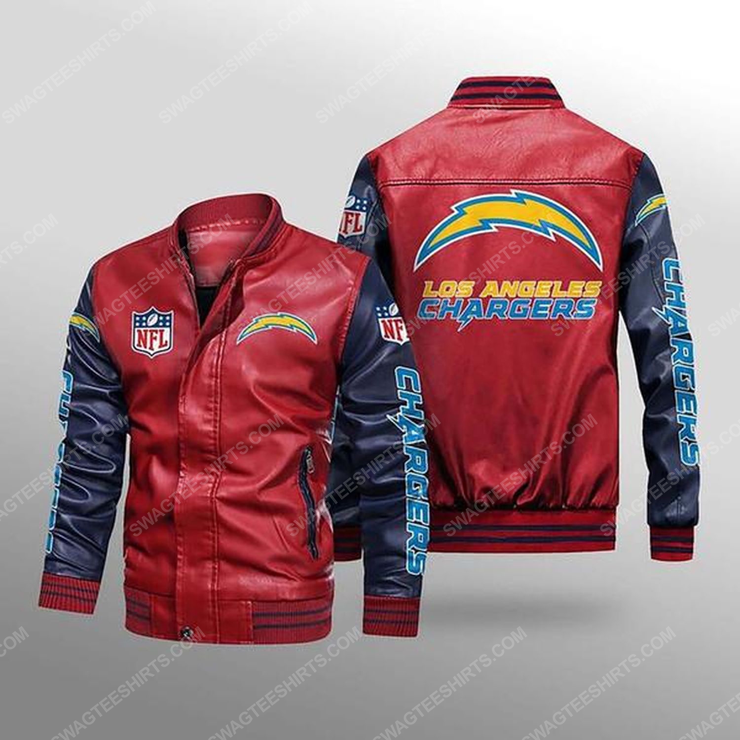 [Special Edition] Los Angeles Chargers All Over Print Leather Bomber Jacket – Maria