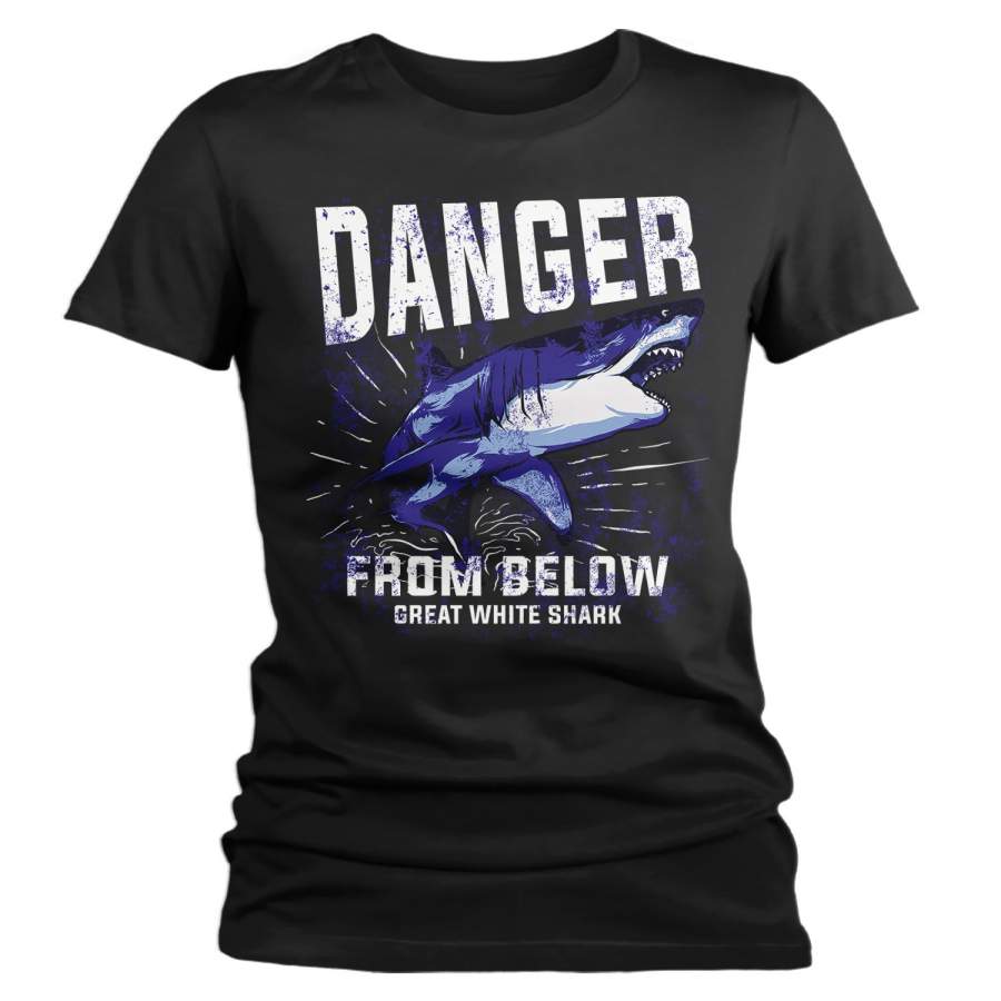 Women’s Great White Shark T Shirt Danger Shark Shirts Great White Sharks Shirt Illustrated T Shirt Grunge Shark Gift Idea