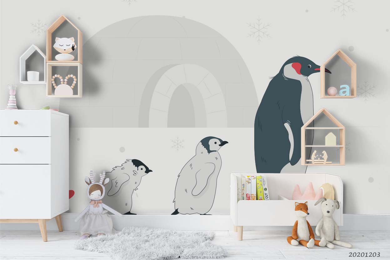 3D Cartoon Penguin Animal Wall Mural Wallpaper Lxl