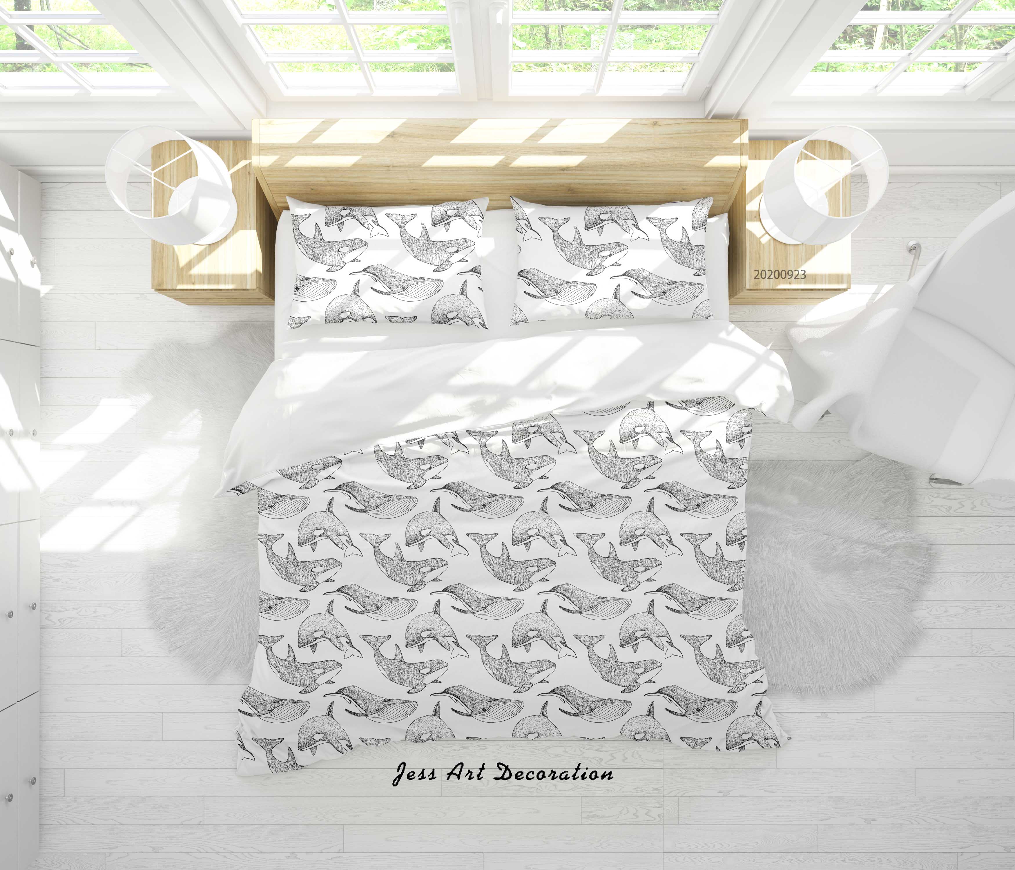 3D Sea Animals Whale Pattern Quilt Cover Set Bedding Set Duvet Cover Pillowcases Wj 6375