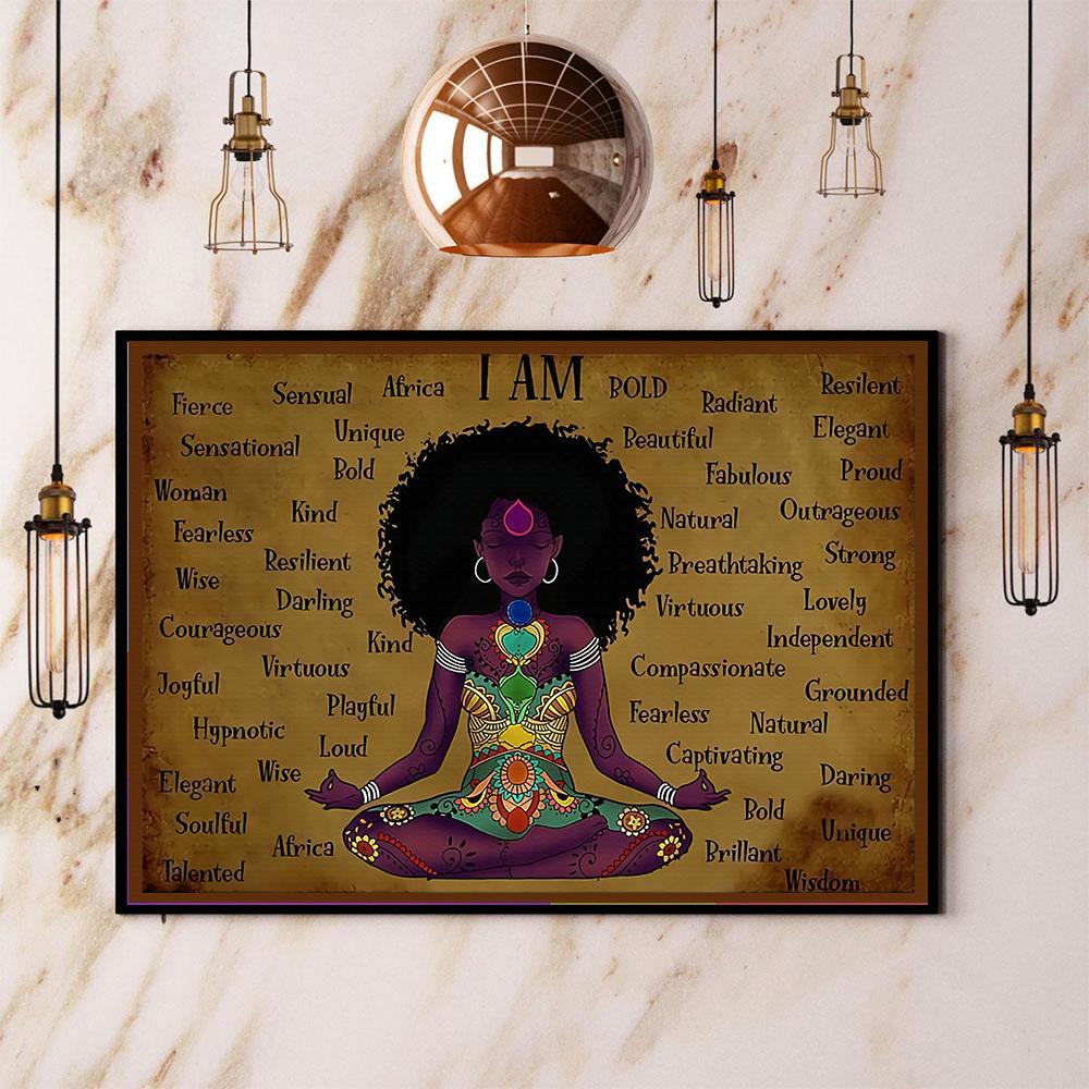 Yoga Black Girl I Am Africa Bold Radiant No Frame Canvas Prints Poster Wall Art Decor