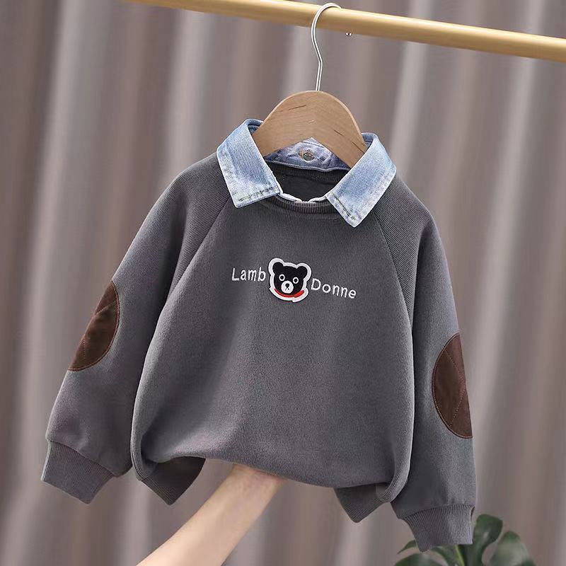 Boys Sweatshirt 2022 New Baby Denim Collar Top Cartoon Kids Cute Hoodies Spring Autumn 2 4 6 8 10 Year alx