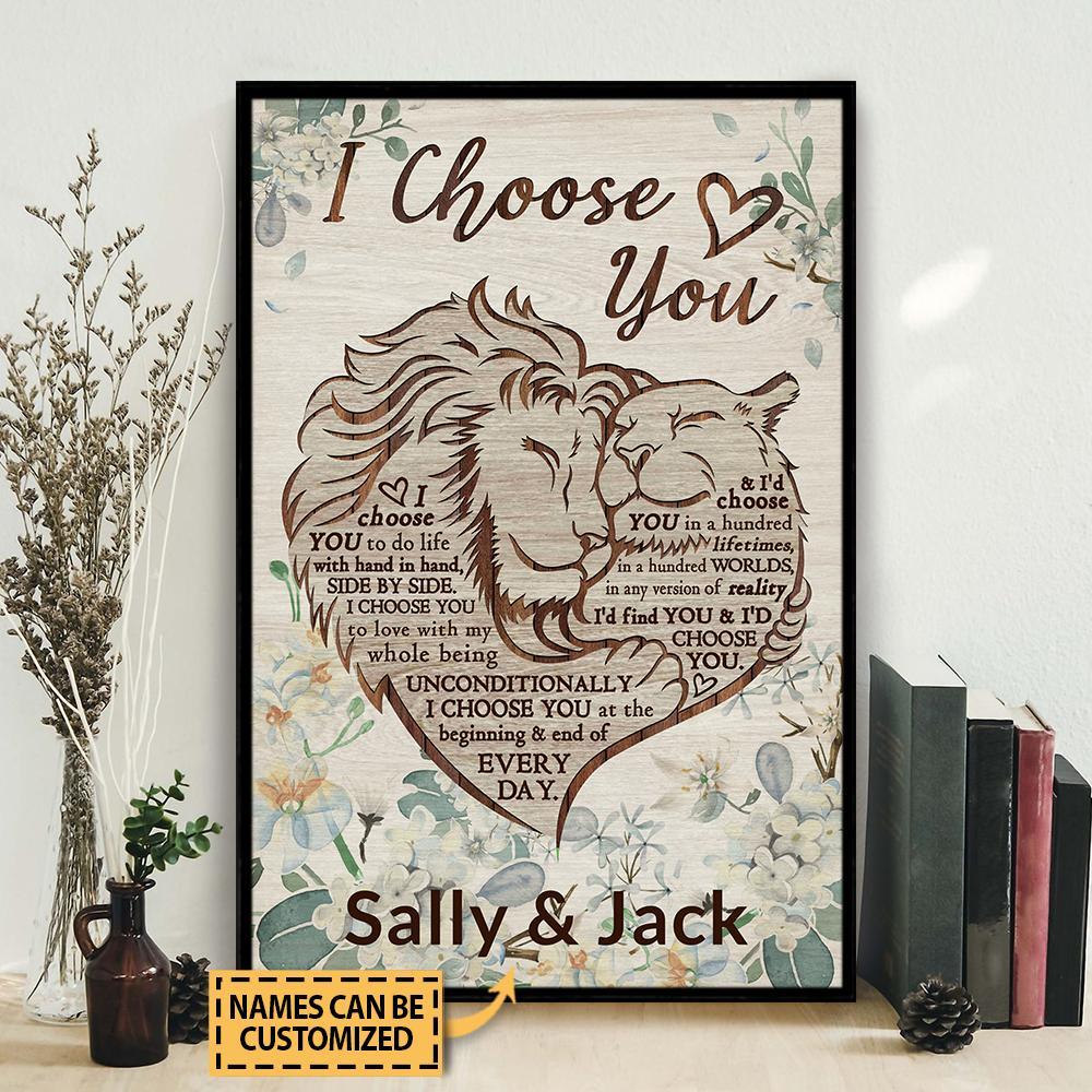 Aeticon Gifts Personalized Lion Floral Couple I Choose You Canvas Mom Dad Gift Home Decor