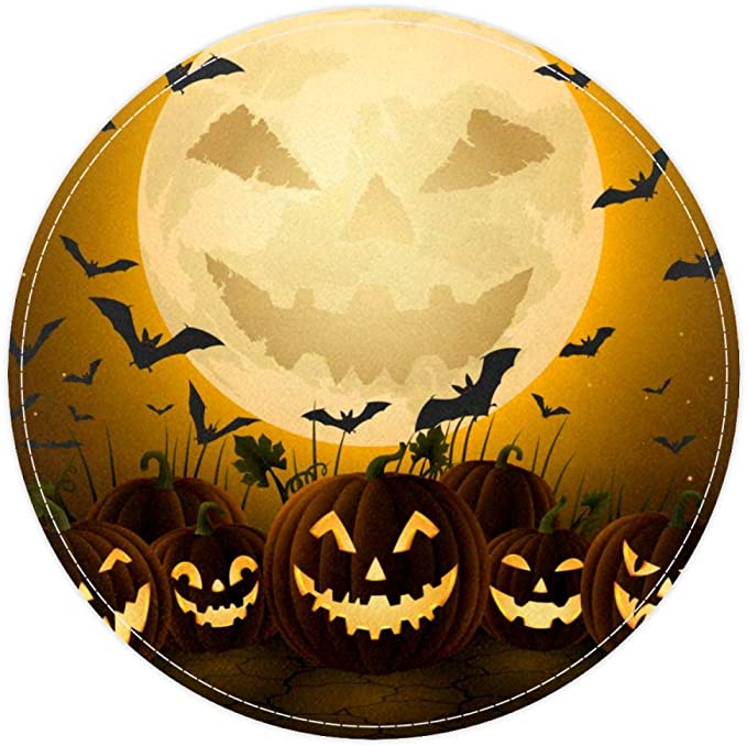 Spooky Halloween Night, Non Slip Doormat Round Area Rug Carpets Rugs For Kids Bedroom Baby Room Play Room Nursery