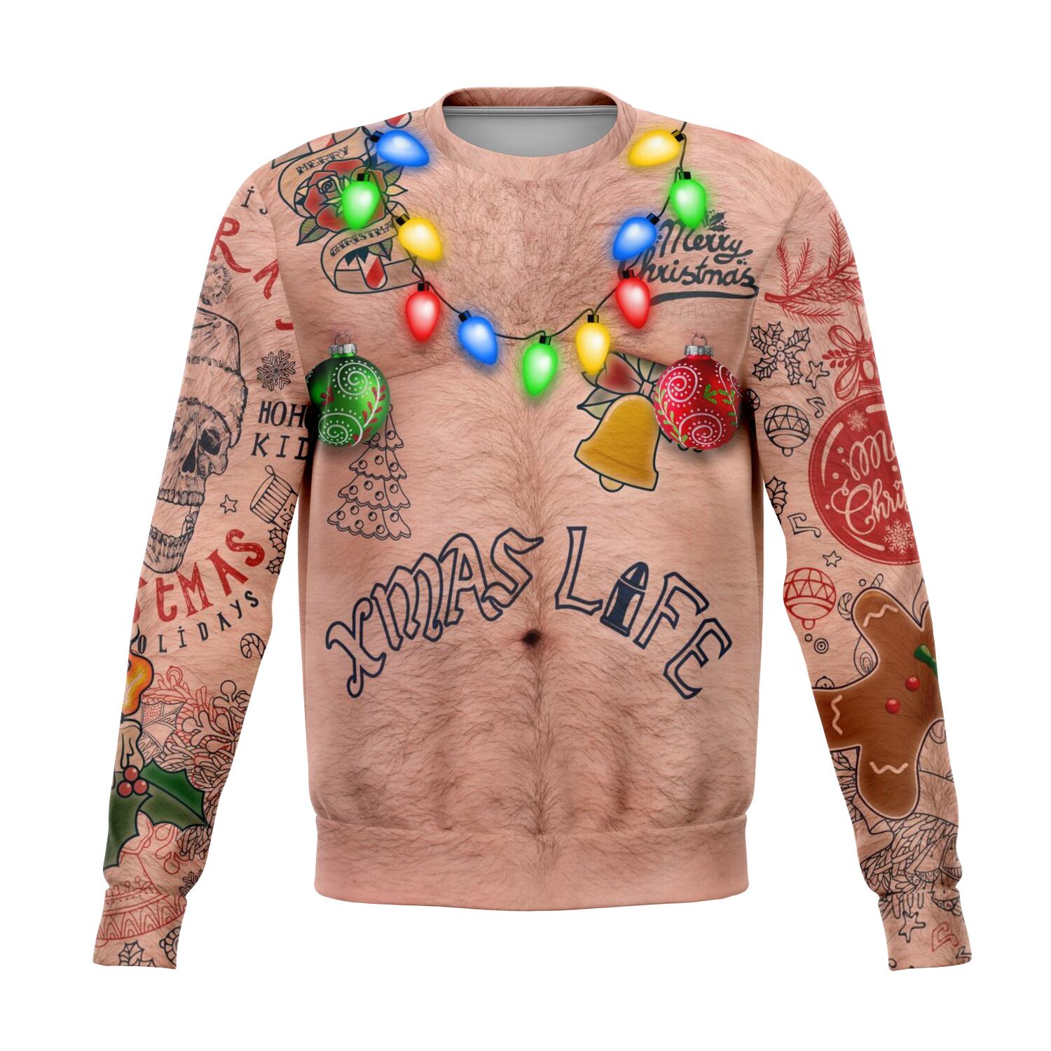 Men’s Bare chest & Tattoos Festive Ugly Christmas Sweater Thanksgiving Day 2022 Gift