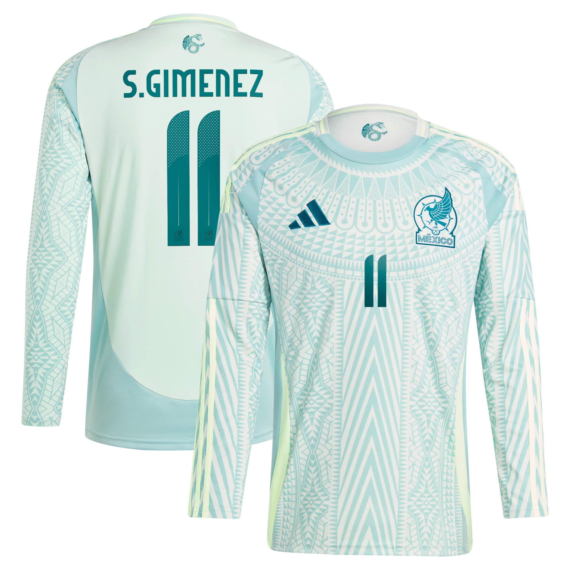 Santiago Giménez Mexico National Team 2024 Away Replica Player Long Sleeve Jersey – Green