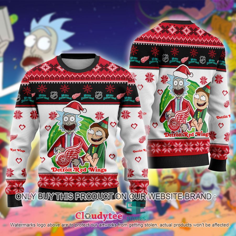 Detroit Red Wings Rick And Morty Gift For Fan Ugly Wool Sweater Christmas