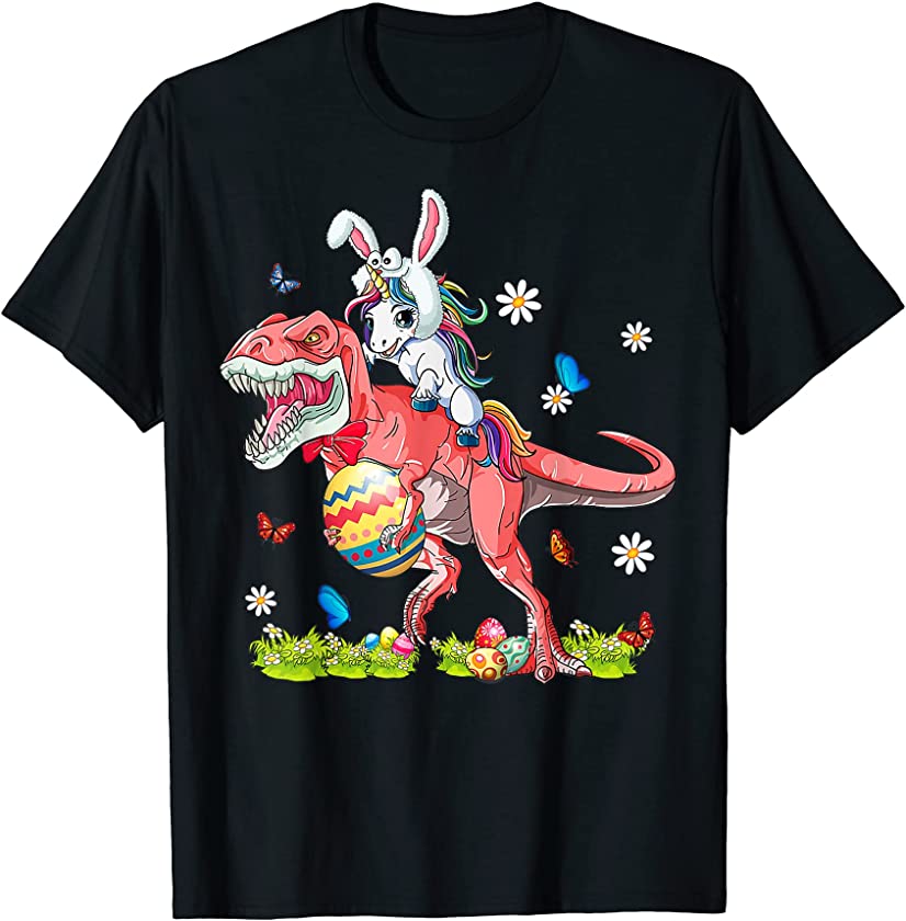 Dinosaur Easter Day Unicorn Riding T-rex Bunny Costu T-Shirt