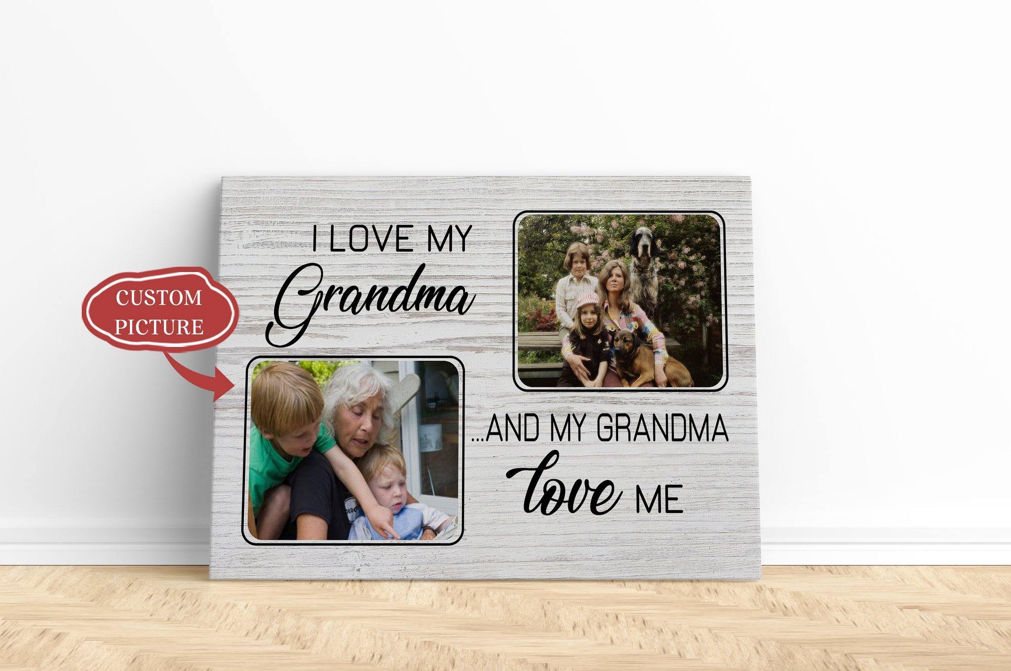 [Personalized Name, Date & Photo] I Love My Grandma Gift For Family Home Decor Wall Art Canvas Memorial Home Decor