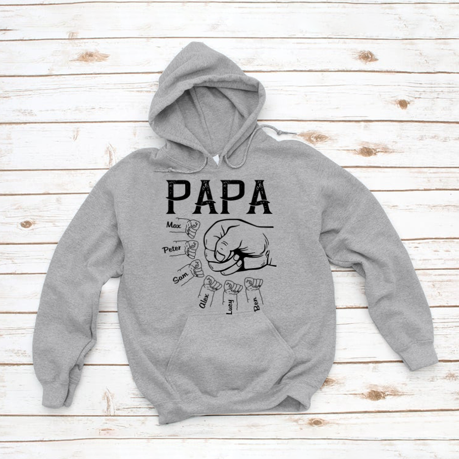 Papa Grandpa With Grandkids Hand To Hands Custom Hoodie