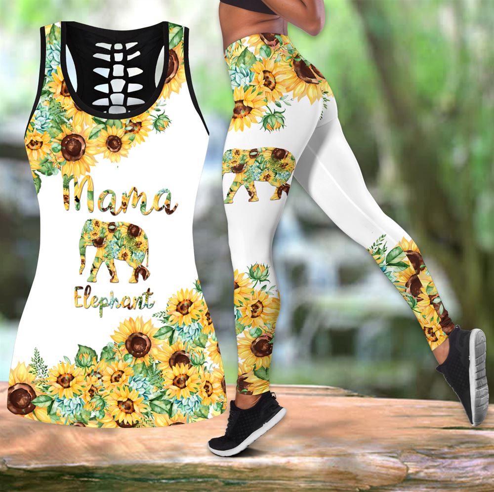 Mama Elephant Sunflower Hollow Tanktop Legging Set Outfit – Women’S Workout Clothing & Activewear